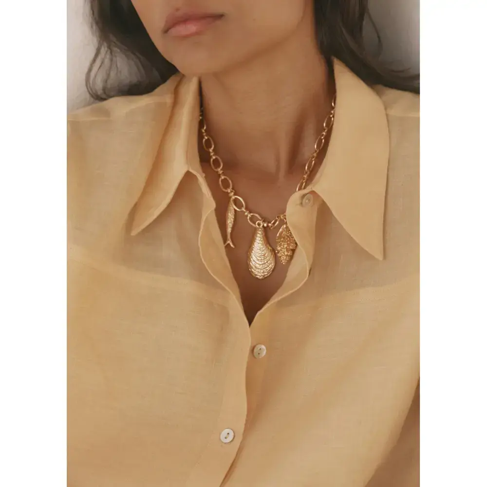 Mint Velvet Gold Tone Shell Statement Charm Necklace